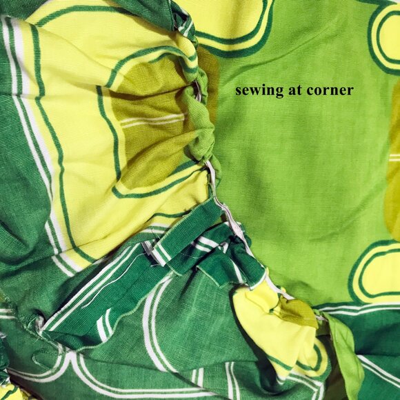 Vintage 70s Op Art Bedspread with Pillow Shams: Green Yellow Mod Bed Cover - Picture 5 of 9